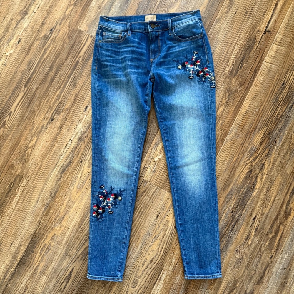Driftwood Skinny Jeans‎ Womens 26 Blue Excellent Beau Floral Embroidered - Picture 2 of 9